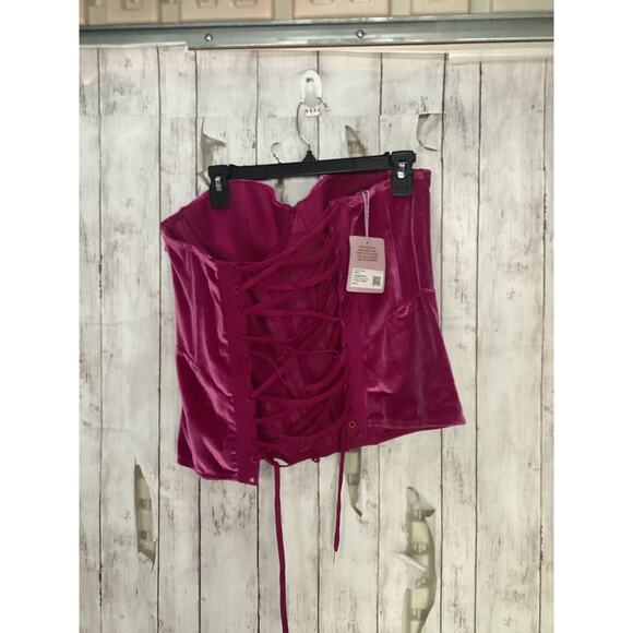 Savage X Fenty Velvet Corset in Deep Pink Size L - Picture 2 of 4
